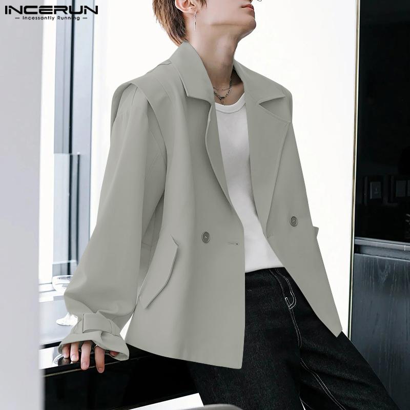 INCERUN Мужские куртки с зазубренными лацканами и длинным рукавом, повседневные свободные пальто-карго