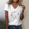 Женская футболка с рисунком «Зуб и дантист», эстетическая, с забавным принтом, женская футболка Y2k Harajuku, белая рубашка с v-образным вырезом, короткие топы