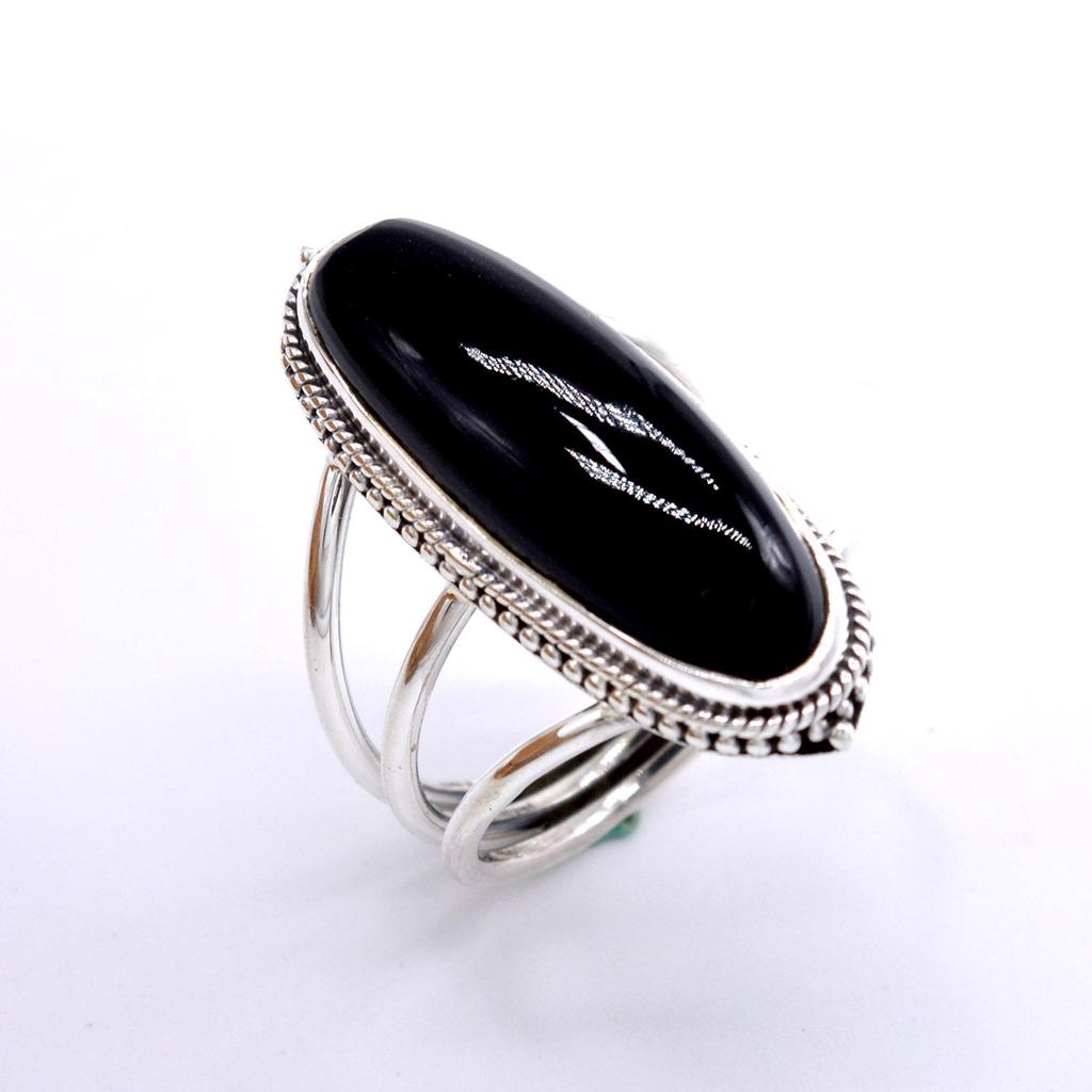 Женские кольца с черным ониксом и драгоценными камнями, эффектное кольцо из серебра 925 пробы с длинным драгоценным камнем