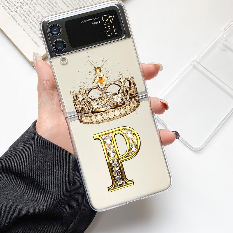 Чехол для телефона с буквой '26' и бриллиантовой короной для Samsung Z Flip 3 4 5 6 fold, Высокопрочный ПК, Прозрачный чехол для Galaxy Z Flip 3 5 6