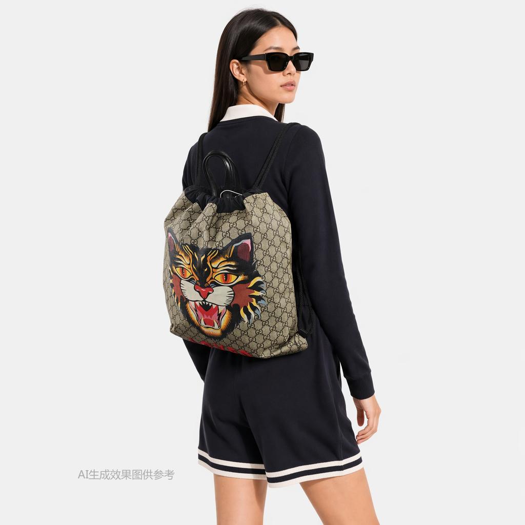 [Pre-Owned] Gg Supreme Beige Coated Canvas Print Backpack - Excellent #8MR2OO