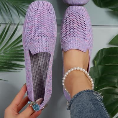 Женские туфли на плоской подошве, новые повседневные туфли на квадратном каблуке с открытым носком, летние кроссовки, мокасины, женские трикотажные туфли на плоской подошве для женщин
