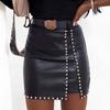 Elegant Fashion Rivets PU Leather Skirts Women Mini Pencil Skirts Office Lady Solid Color High Waist Slim Bottoms Skirts