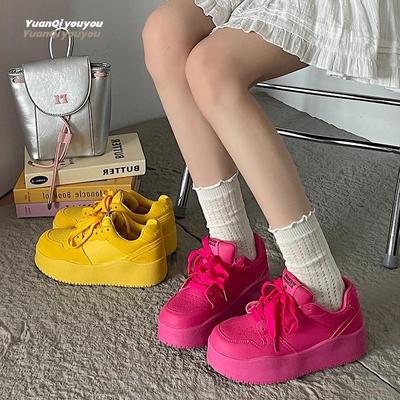 Универсальные желтые кеды женские 2024 лето новая мода дофаминовые платформа увеличивающая рост женские туфли дышащие повседневные туфли инс