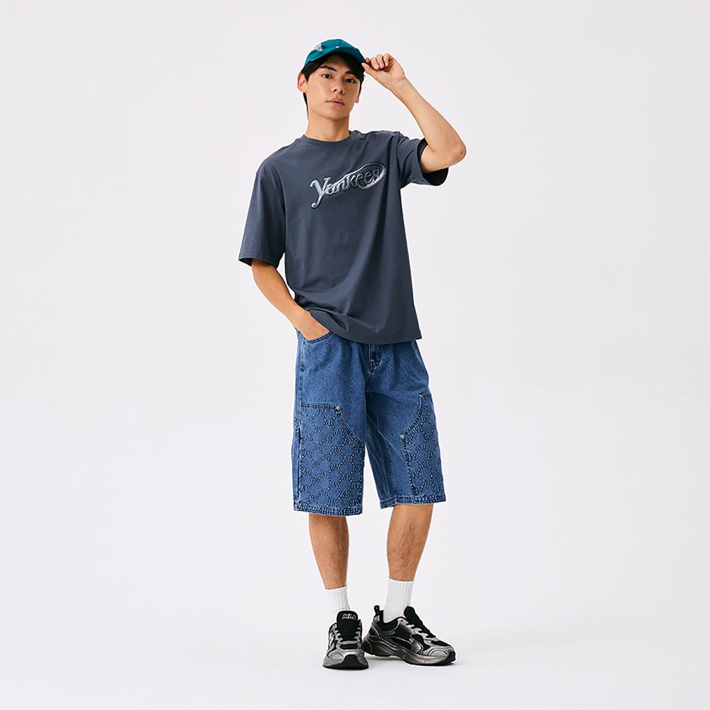 New MLB New York Yankees Basic Collection SS25 T Shirt Unisex Gray Blue 3ATSB6853-50GRD