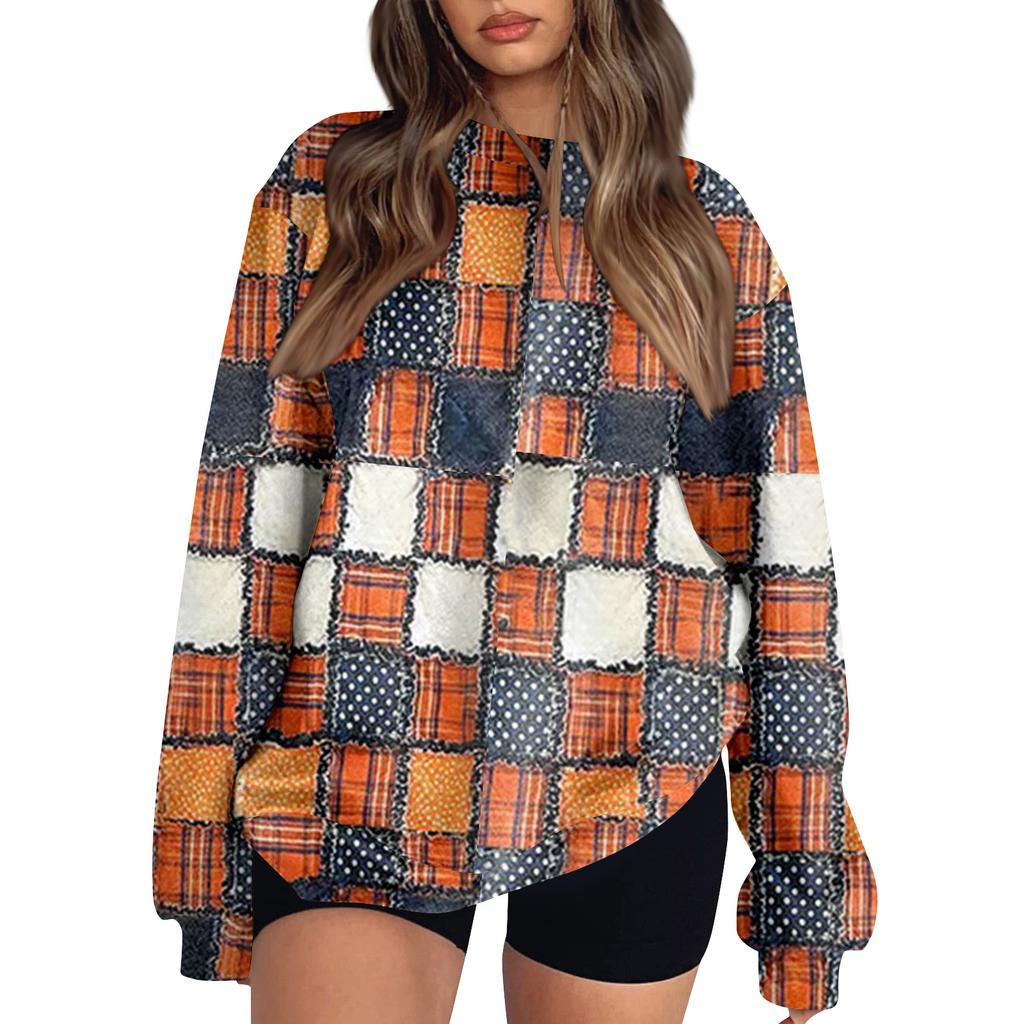 Женские топы Женский свитшот с длинным рукавом Повседневный с круглым вырезом Свободного кроя Пуловер Флисовые топы