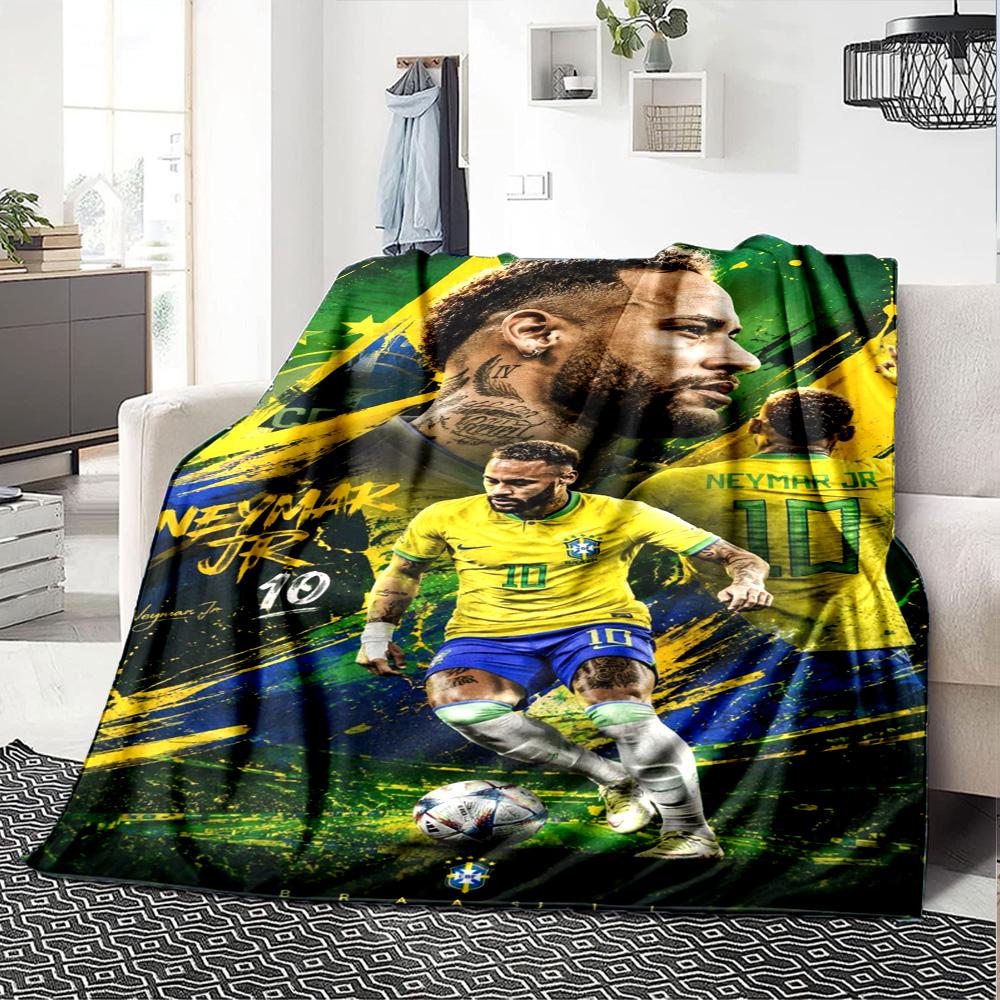 Neymar Jr Brasil Print Flannel Blanket High Quality Warm Comfortable Cover for All Seasons Perfect for Gifts Home Decor
