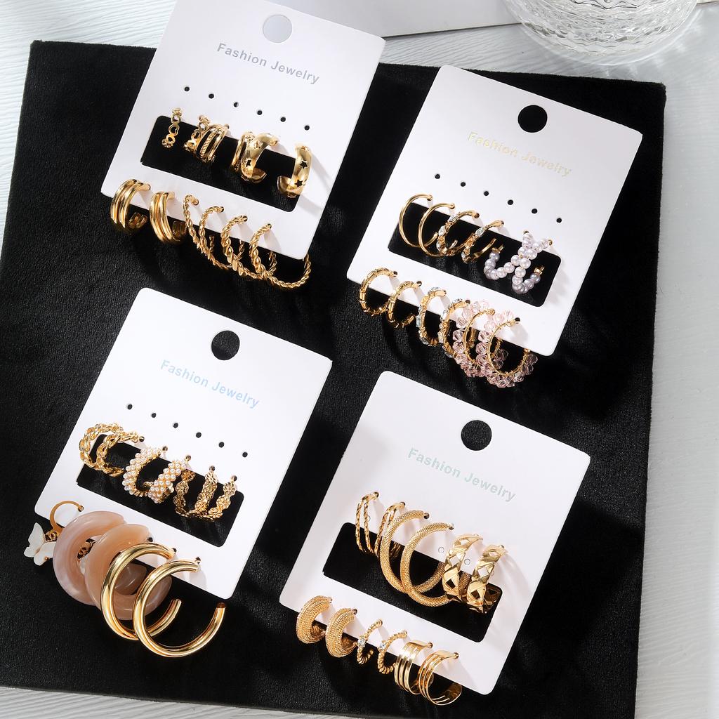 6Pairs Korean Fashion Gold Color Metal Twist Hoop Earrings Set for Women Jewelry Simple Circle Geometric Drop Dangle Earrings