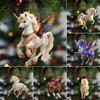 Horse Ornament Acrylic 2D Flat Realistic Flying Horse Christmas Tree Pendant with Sparkling Rhinestone Home Decor