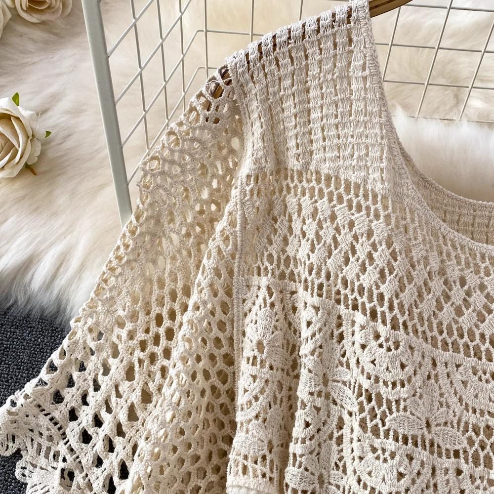 Dimanaf 2025 New Summer Women Long Knitted Dress Sleeve Basic Fashion Lace Dresses Casual Loose