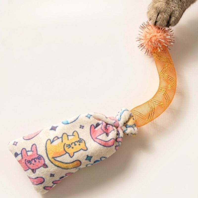 Cat Teaser Toy Sound Bells Cat Toy Elastic Mesh Tube Kitten Interactive Toys Bite Resistant Colorful Cats Teaser Stick Toy