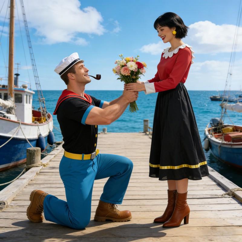 Halloween Couple Costume Set Popeye Sailor Outfit Cosplay Men Women Comfortable Stage Wear