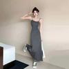Spaghetti Strap Dresses Women Retro Sexy Slim Simple Daily Streetwear Midi Trendy Pure Summer Ladies Sleeveless