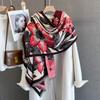 Autumn and Winter Fashion Plant Flower Print Scarf Retro Flower Pattern Large Shawl Warm and Cold Versatile Scarf Women