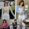 Весенний однобортный топ с высокой талией, женский вязаный кардиган с длинными рукавами, свитер, облегающее короткое пальто, солнцезащитный топ