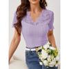 Women's New Fan-shaped Front and Back V-neck Lace Splicing Slim Thin T-shirt Short-sleeved Tops