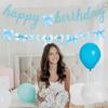 Blue Bow Happy Birthday Banner with Bow Garland for Baby Shower Girls Women Blue Bow Themed Coquette Birthday Party Decorations