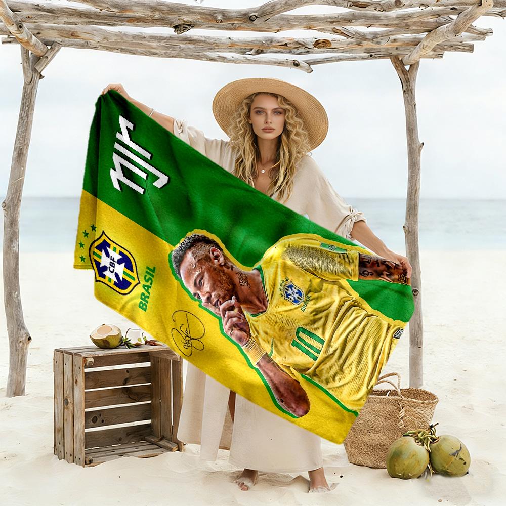 Brazilian Football Player Beach Towel High Absorbency & Quick-Dry Comfortable Lightweight Perfect for Traveling Yoga Camping and Swimming