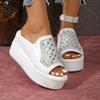 Comemore Summer Women Platform Wedges Slippers White Peep Toe Outside Wear Rhinestone Slides Women's Shoes High Heeled Sandals