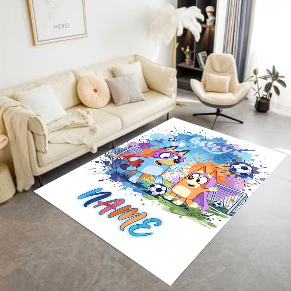 Bluey's Soccer Adventure Personalized Name Floor Rug Office Rug Suitable for Dining Room Study room Game Room Entryway Anti-slip Rug Office home decor