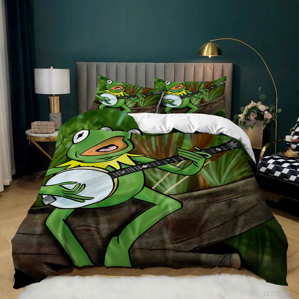 Lovely Frog Duvet Cover Set King Size Funny Frog Tropical Amphibian Bedding Set 3D Tropical Nature Animal Frog Quilt Cover Set