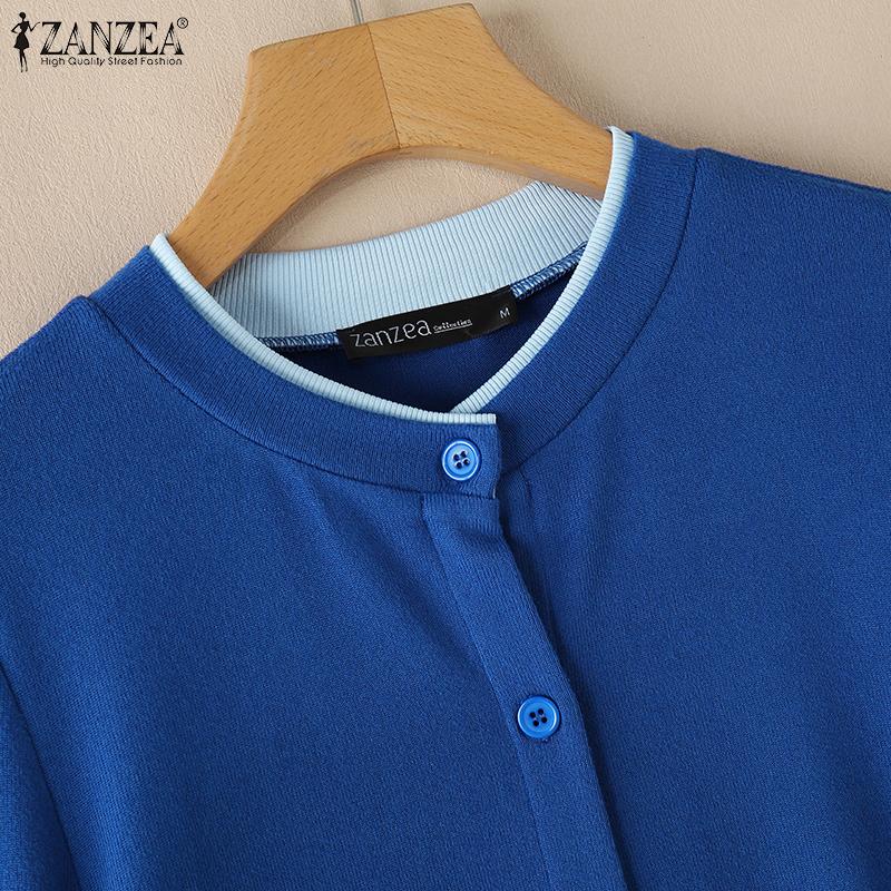 ZANZEA Женские повседневные кардиганы с круглым вырезом и длинными рукавами на пуговицах