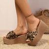 Women's Wedge Slippers Leopard Print Bow Tie Waterproof Platform  Slippers Outdoor Leisure Large Size Summer Zapatillas De Mujer