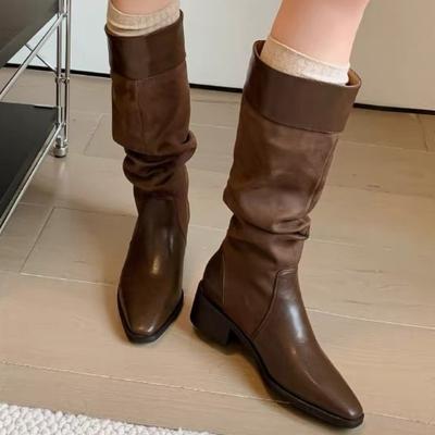 Женские сапоги до колена на среднем каблуке, готическая мода, туфли на каблуке, новая трендовая обувь, зимние повседневные женские челси, длинные сапоги