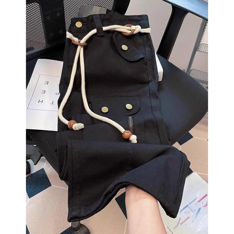 Винтажные свободные черные брюки карго женские с высокой посадкой уличная одежда с карманами женские прямые брюки