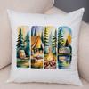 Woodland Campsite Cushion Cover Double Print Bonfire Scene Pillowcase Soft Plush Lake Sunset Cushion Cover for Sofa Home Car