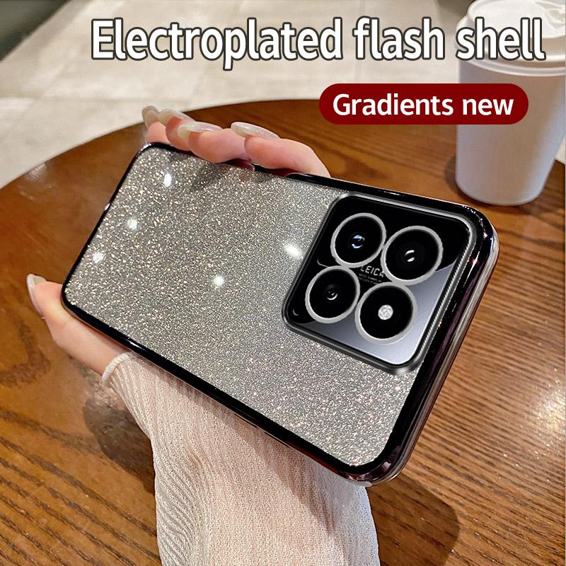 Чехол для Xiaomi 14 Чехол для телефона Xiaomi 14 Pro Блестящий силиконовый чехол с гальваническим покрытием для защиты камеры, мягкая задняя крышка