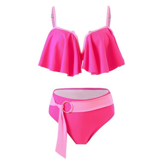 2 шт./компл., женский сексуальный комплект бикини с лентой на талии и v-образным вырезом, комплект бикини с бюстгальтером, высокие трусы для плавания