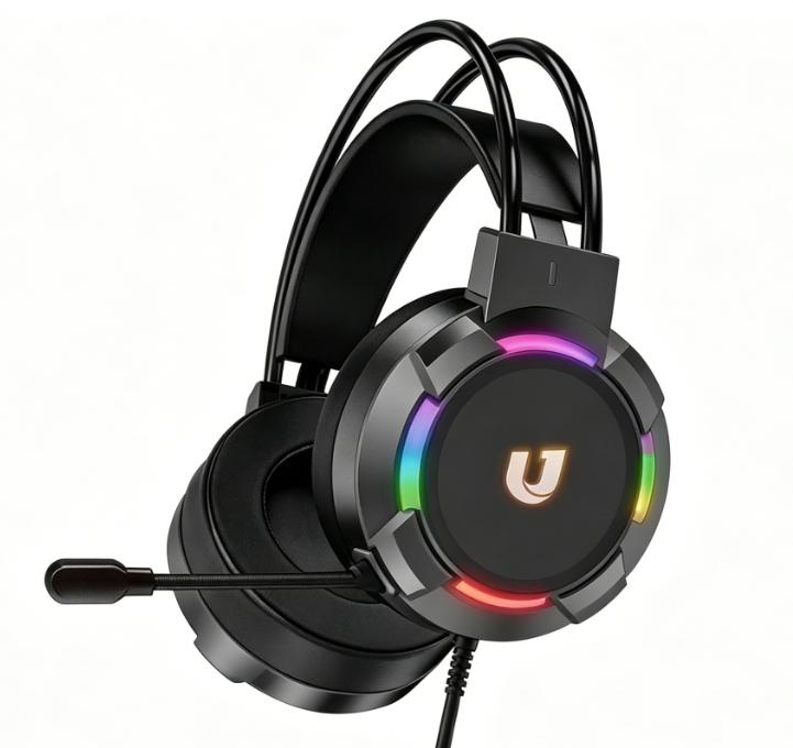 Gaming headset with noise-canceling microphone and RGB lighting; designed specifically for gaming to deliver an immersive gaming experience