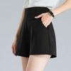 2024 Women's High-Waist A-Line Black Suit Shorts - Spring To Autumn Wear, Loose, Slimming, Wide-Leg