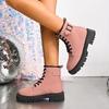 Fashion British Platform Women's Classic Big Toe Booties Lace-up Rhubarb Boots Versatile Casual Shoes