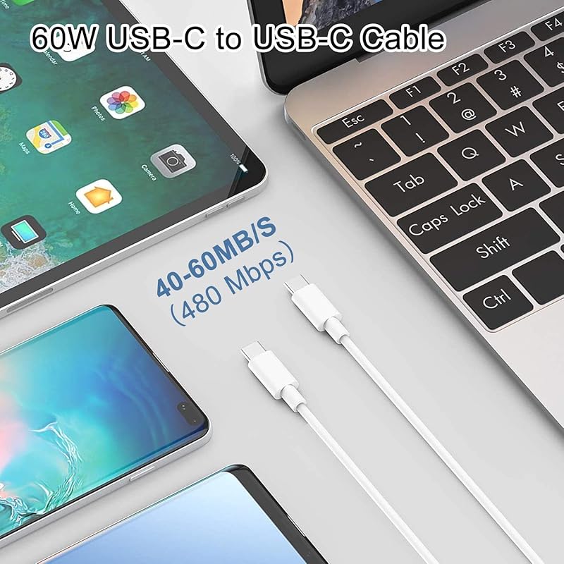 USB Type C To Cable PD Compatible 1M+2M 2 Piece Set 60W/3A Fast Charging MacBook Pro/Air iPad Pro Galaxy Compatible with Models with Type-C Terminal,