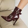 Krazing Pot PU Autumn Winter Shoes Super Stiletto High Heels Stone Party Keep Warm Metal Buckle Ankle Boots
