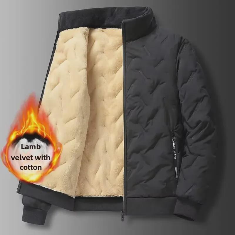 Men's Thick Lamb Fleece Winter Jacket for Middle-Aged Dads