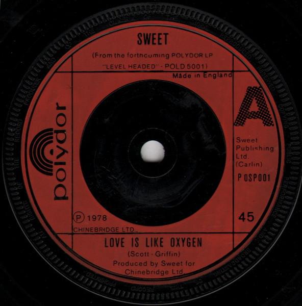 7-дюймовая пластинка SWEET - Love Is Like Oxygen POSP001 Polydor 1978 UK Рок Б/У