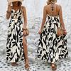 New Border Hollow Out Ruched Halter Print Dress Elegant Romantic Style