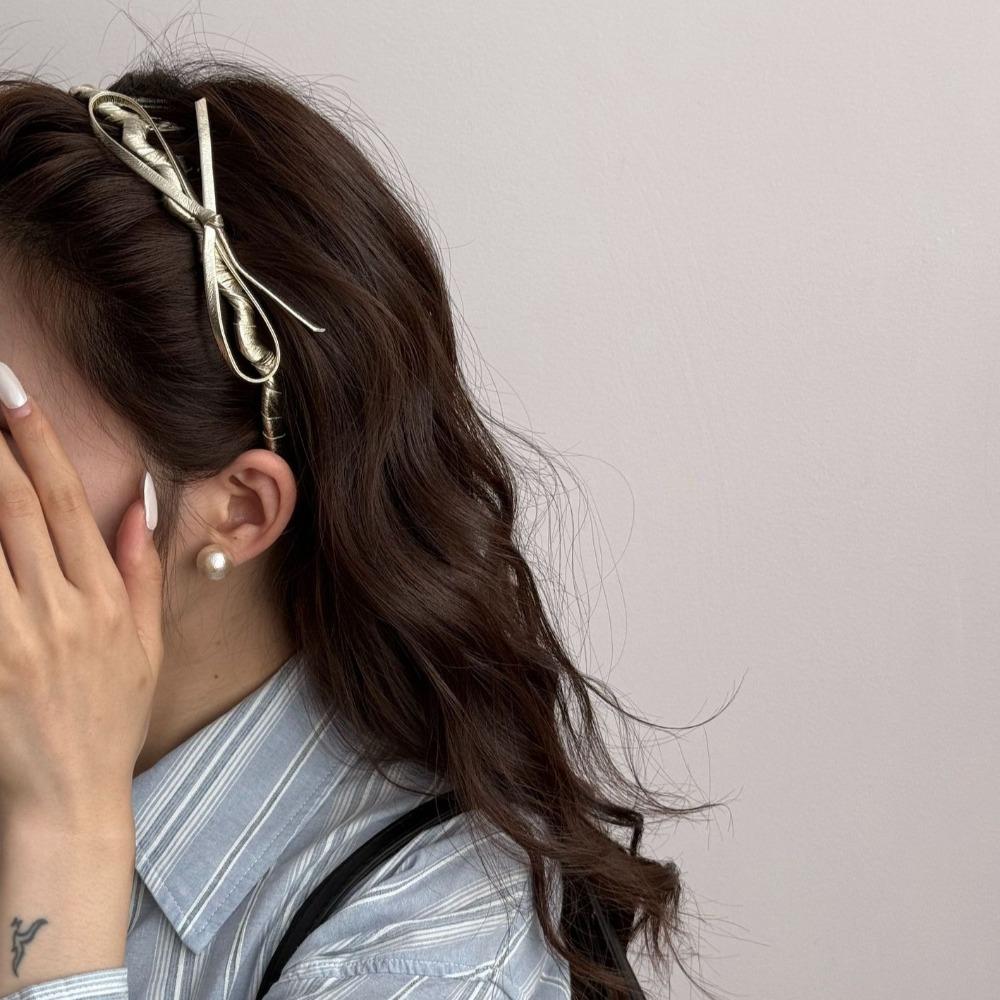 U-образная Волнистая Повязка на Волосы Тонкая Повязка из Искусственной Кожи Ретро Повязка на Голову с Бантом Девочка/Женщина