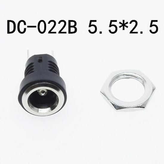 DC-022B Copper DC Power Socket 5.5x2.1/5.5x2.5mm with Nut, 2 Pins