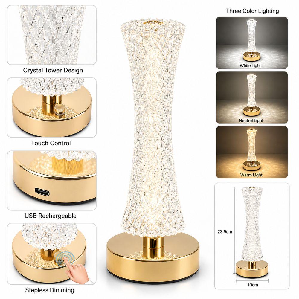 Touch Control Crystal Table Lamp Three Color Lighting LED Table Lamp LED Night Light Birthday Gift