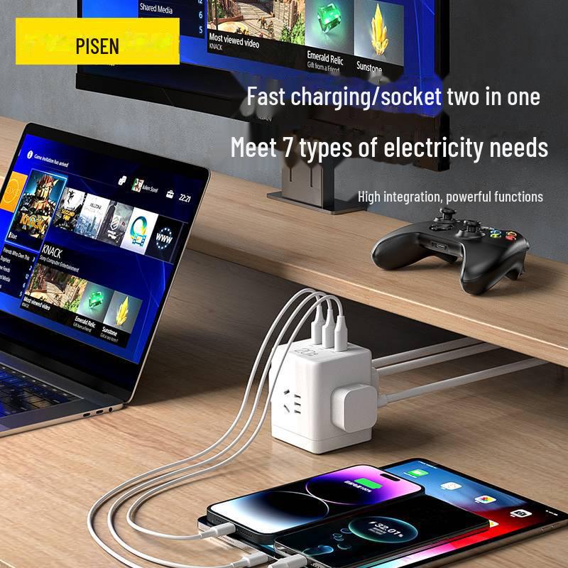 PISEN 20W Быстрая зарядка Cube: Многофункциональное настольное зарядное устройство и розетка