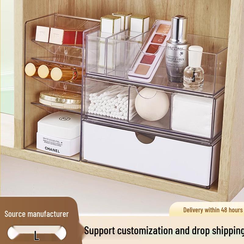 Прозрачный зеркальный шкаф-органайзер: Узкий косметический ящик и настольный органайзер для ручек