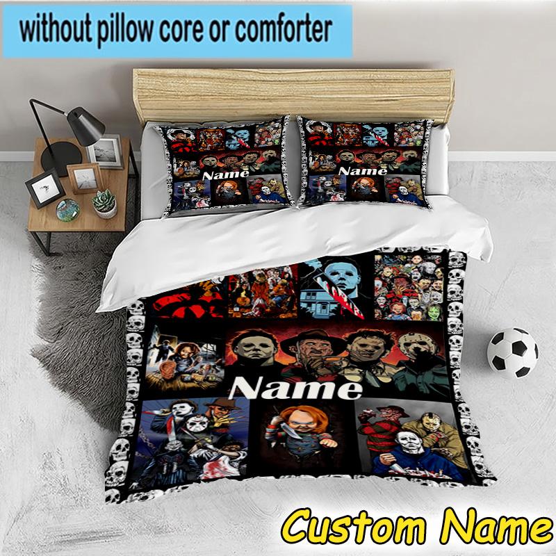 3PCS Custom Name Clown Horror Bedding Set, Bedding Set Including 1pc Duvet Cover And 2pcs Pillowcases for Bedroom,Dormitory Gift