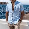 Summer new men's casual versatile shirt solid color slim-fitting short-sleeved top