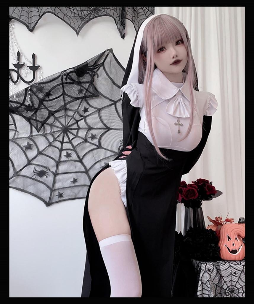 Sister Sexy Nun 6 Piece Large Halloween Nun Pure Stockings School Cultural Photo Shoots [JUNDOMECY] Cosplay, Costume, Set, Size, Costume, Saint,