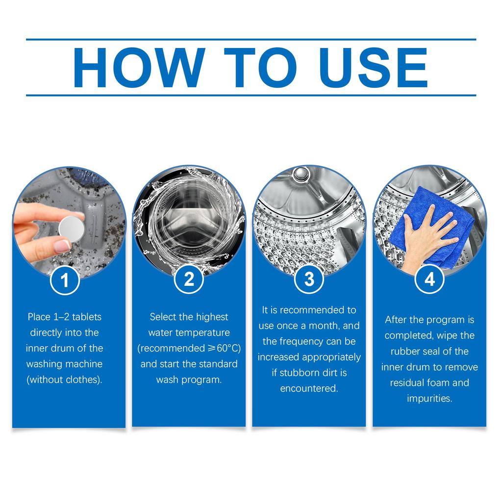 Высокоэффективные таблетки для чистки стиральной машины, Таблетки для чистки стиральной машины удаляют грязь, запах и плесень