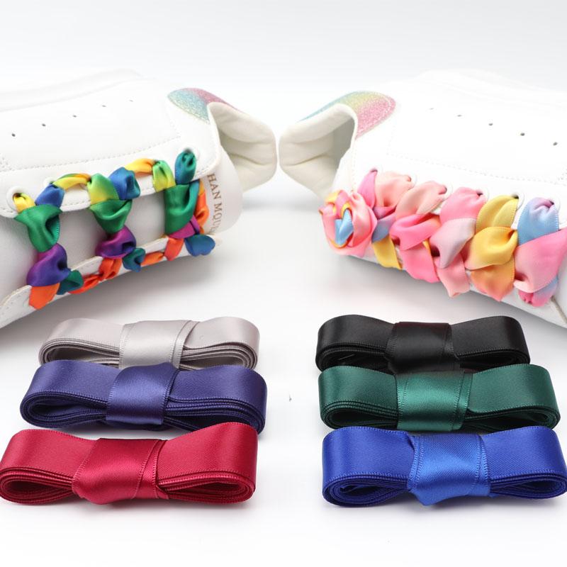 Радужная шелковая лента, красочные шнурки, конфетный градиент, атласные плоские шнурки для обуви, ботинки, женские кроссовки, шнурок шириной 2 см, шнурок